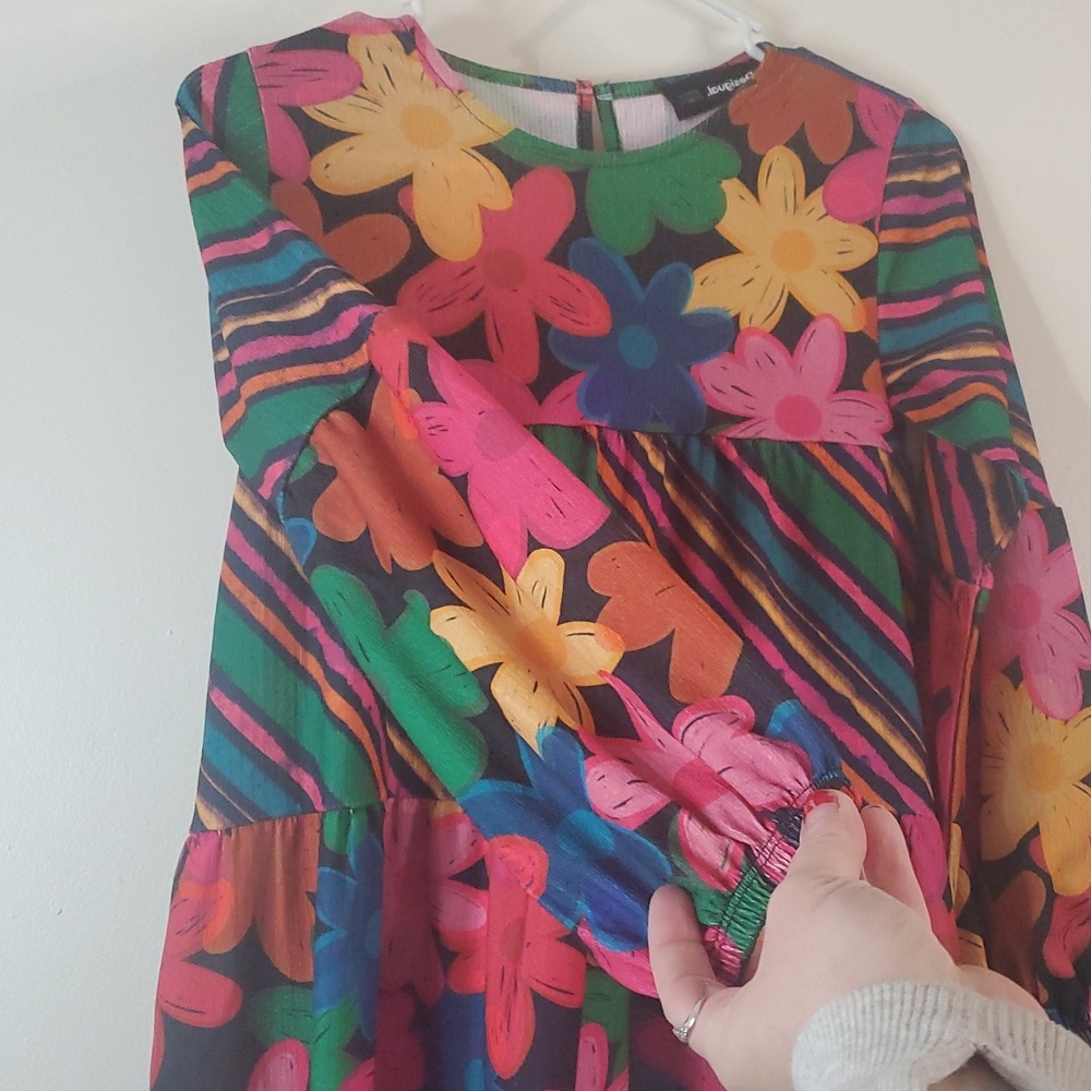 Desigual Girls Floral Print Longsleeve Babydoll Dress Size 11-12 Colorful - Picture 6 of 10